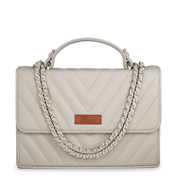 Vegan Leather Quilted Grey Colour Crossbody Bag – Women’s Top Handle Hand Bag - Picture 1 of 10